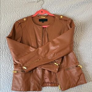 Steve Madden Cognac Brown Faux Leather Zip Jacket